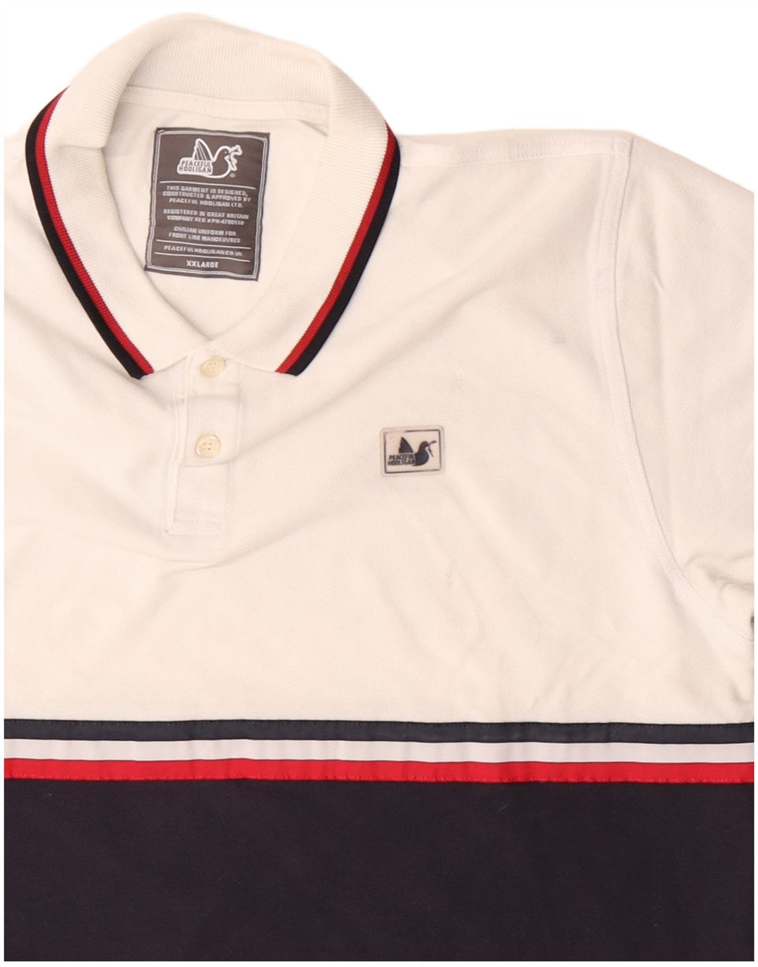 PEACEFUL HOOLIGAN Mens Polo Shirt 2XL Black Colourblock Cotton