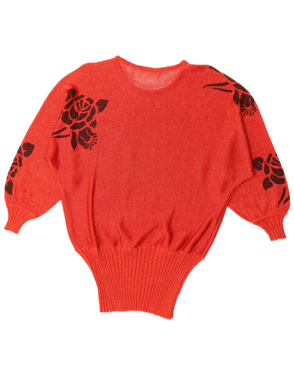 Vintage Womens Batwing Crew Neck Jumper Sweater UK 16 Large Red Floral