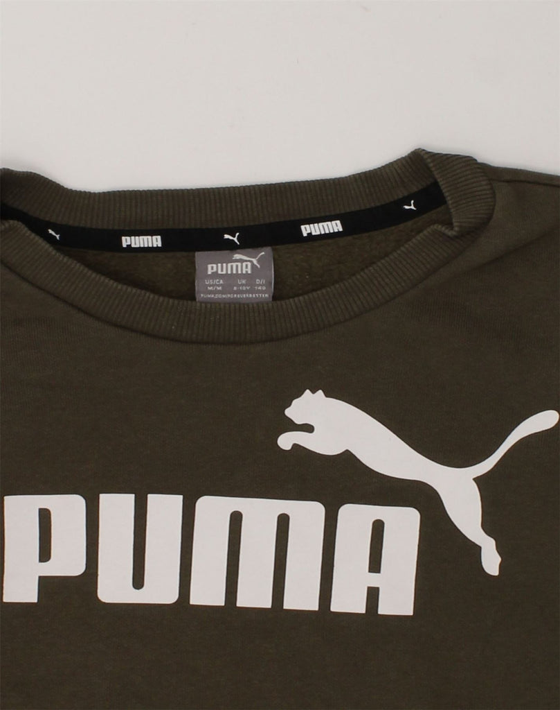 PUMA Boys Graphic Sweatshirt Jumper 8-9 Years Khaki Cotton | Vintage Puma | Thrift | Second-Hand Puma | Used Clothing | Messina Hembry 