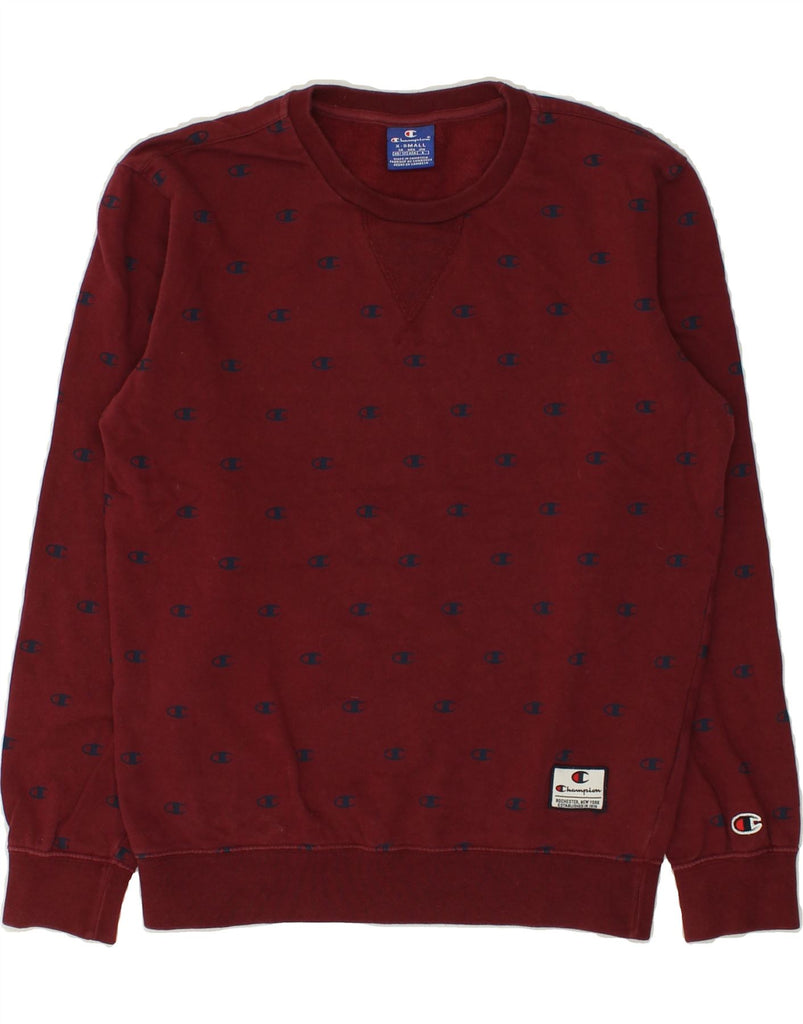 CHAMPION Mens Graphic Sweatshirt Jumper XS Burgundy Spotted Cotton | Vintage Champion | Thrift | Second-Hand Champion | Used Clothing | Messina Hembry 