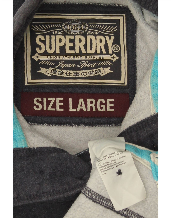 Superdry Mens Button Neck Sweatshirt Jumper Large Navy Blue Cotton