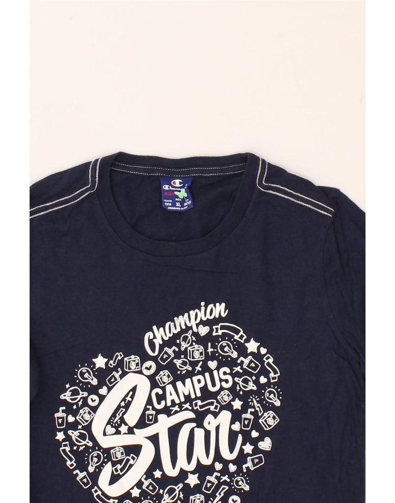 CHAMPION Girls Authentic Graphic Top Long Sleeve 13-14 Years XL  Navy Blue | Vintage Champion | Thrift | Second-Hand Champion | Used Clothing | Messina Hembry 