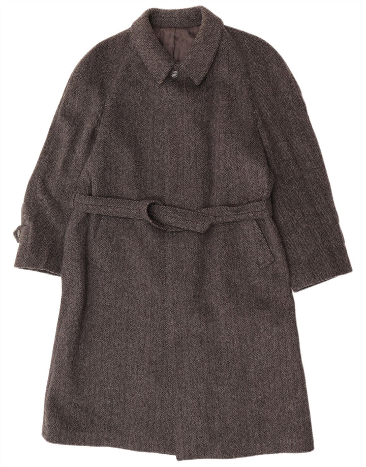 Vintage Mens Overcoat EU 54 2XL Grey Herringbone