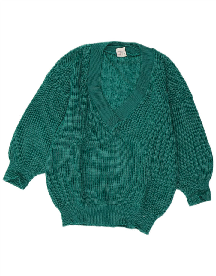 ECCO Womens Oversized V-Neck Jumper Sweater EU 40/42 Medium Green Acrylic