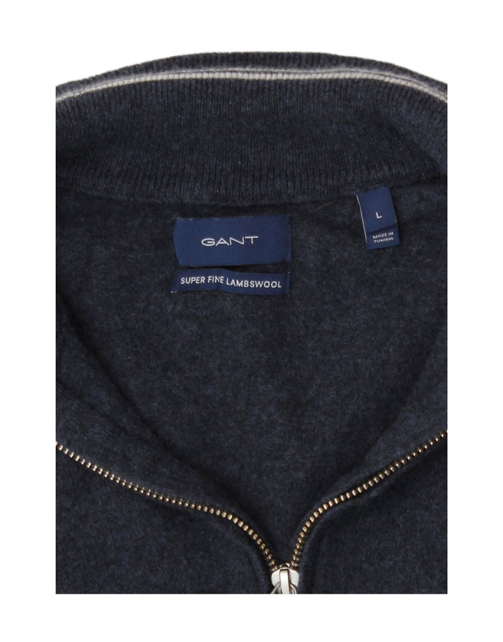 Gant Boys Zip Neck Jumper Sweater 15-16 Years Large Navy Blue Lambswool