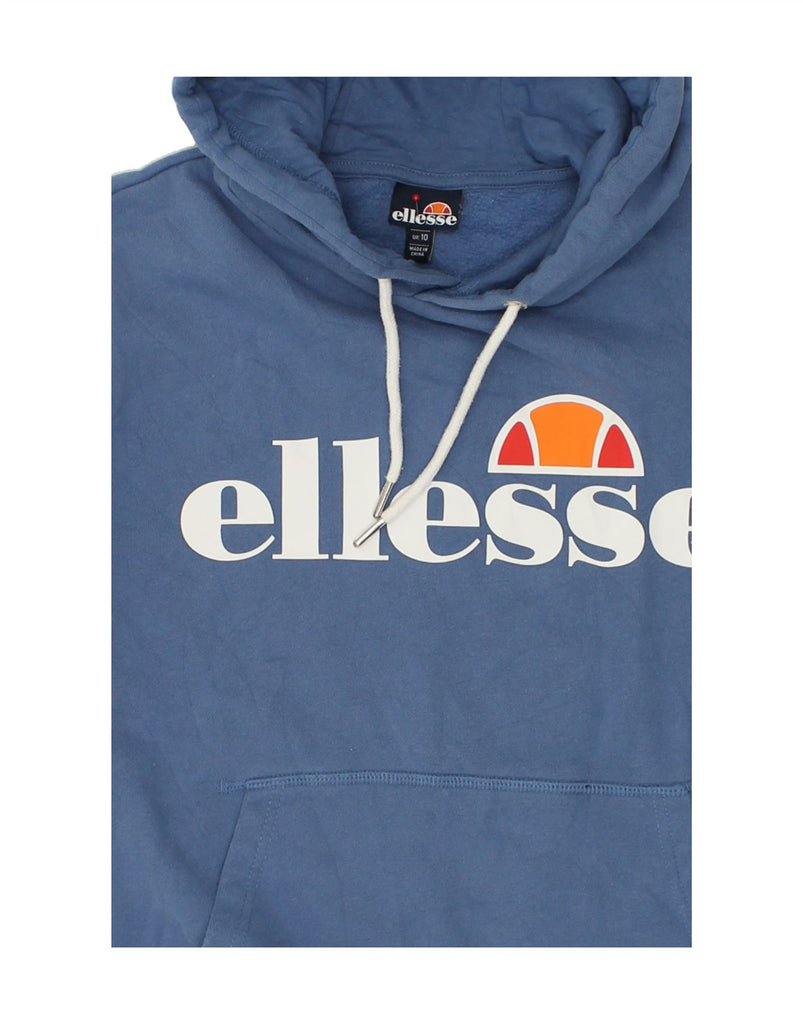 ELLESSE Womens Graphic Hoodie Jumper UK 10 Small  Blue Cotton | Vintage Ellesse | Thrift | Second-Hand Ellesse | Used Clothing | Messina Hembry 