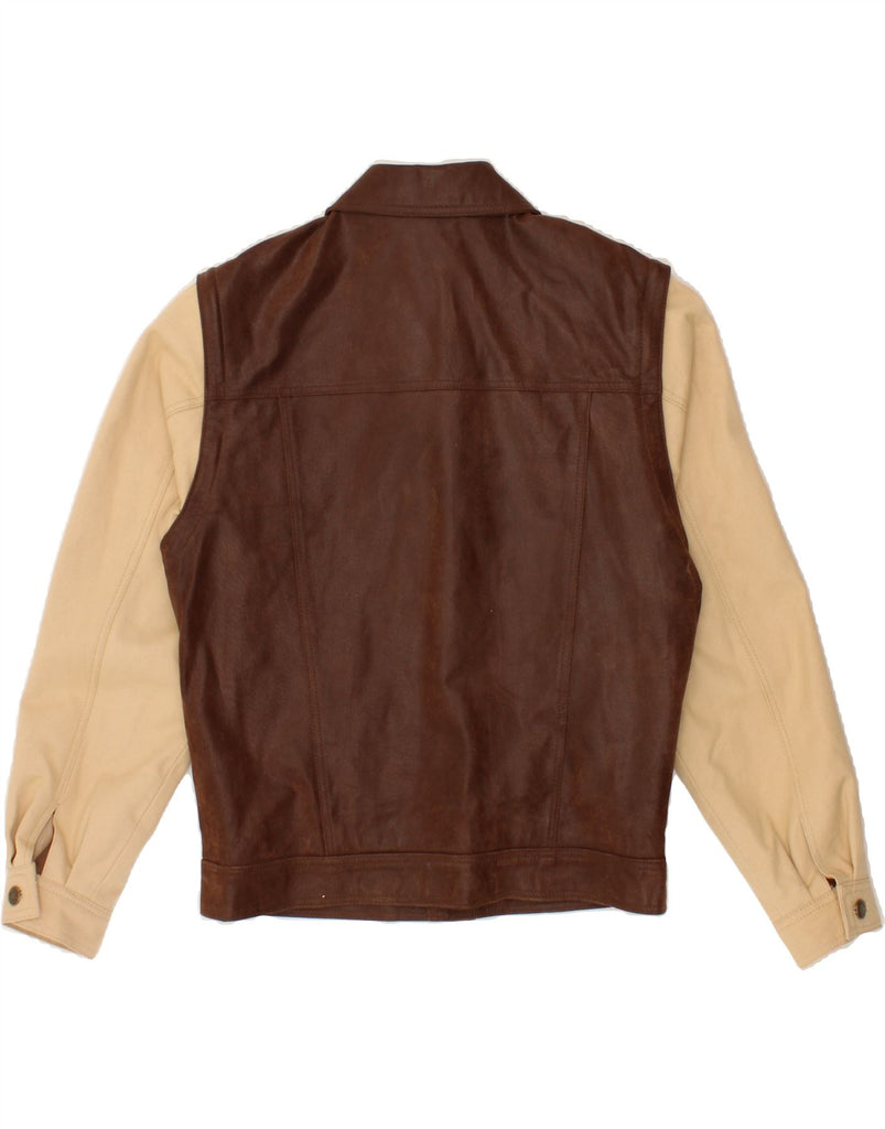 HENRY MORELL Mens Bomber Jacket IT 46 Small Brown Colourblock Leather Vintage Henry Morell and Second-Hand Henry Morell from Messina Hembry 