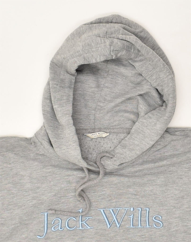 JACK WILLS Womens Crop Graphic Hoodie Jumper UK 6 XS  Grey Cotton | Vintage Jack Wills | Thrift | Second-Hand Jack Wills | Used Clothing | Messina Hembry 