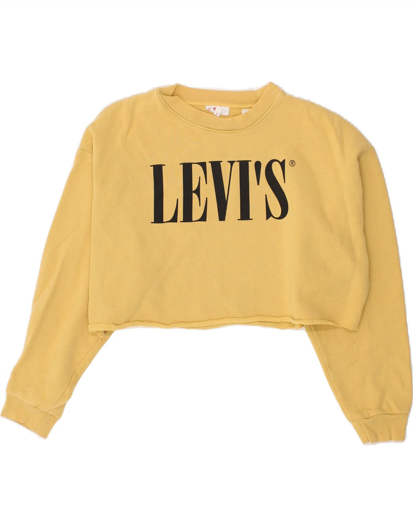 LEVI'S Womens Graphic Crop Sweatshirt Jumper UK 6 XS Yellow | Vintage Levi's | Thrift | Second-Hand Levi's | Used Clothing | Messina Hembry 