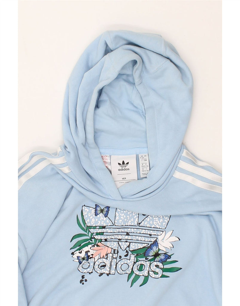 ADIDAS Girls Crop Graphic Hoodie Jumper 12-13 Years Blue | Vintage Adidas | Thrift | Second-Hand Adidas | Used Clothing | Messina Hembry 
