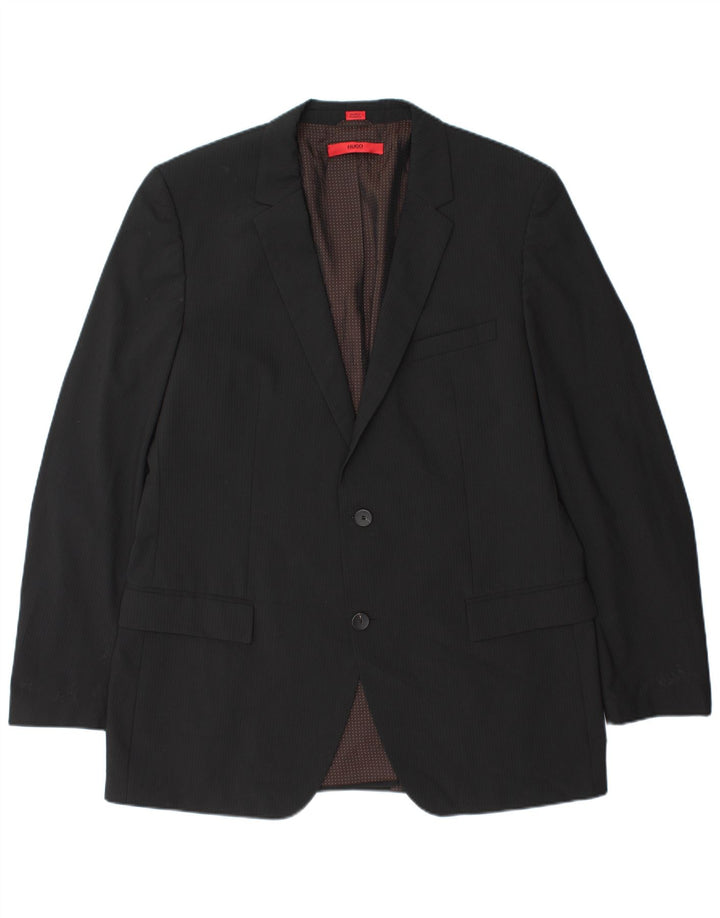 Hugo Boss Mens 2 Button Blazer Jacket UK 44 2XL Black Pinstripe Wool