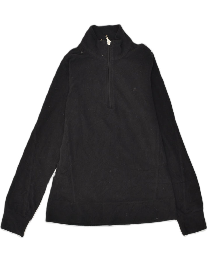 CHAMPION Womens Herritage Fit Zip Neck Fleece Jumper UK 10 Small Black | Vintage Champion | Thrift | Second-Hand Champion | Used Clothing | Messina Hembry 
