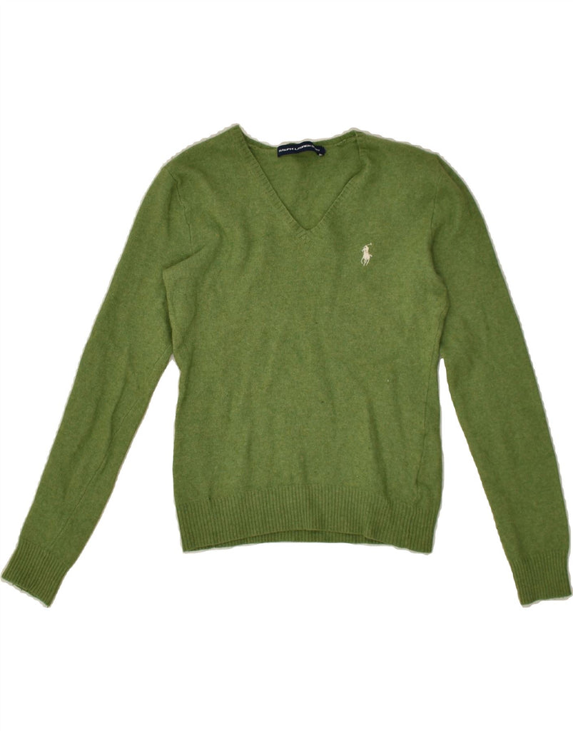 RALPH LAUREN Girls V-Neck Jumper Sweater 8-9 Years Green Merino Wool | Vintage Ralph Lauren | Thrift | Second-Hand Ralph Lauren | Used Clothing | Messina Hembry 