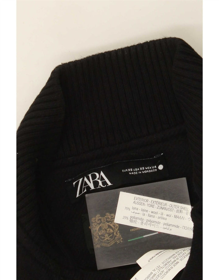 Zara Womens Biker Jacket UK 6 XS Black Wool