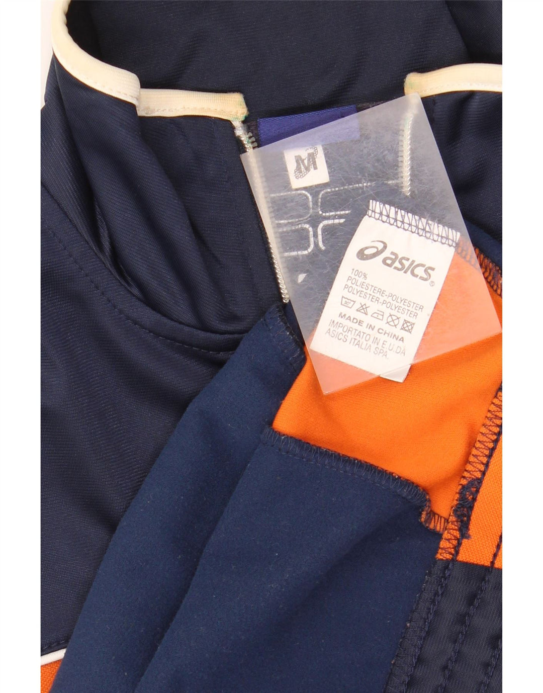 ASICS Mens Tracksuit Top Jacket Medium Navy Blue Colourblock Polyester