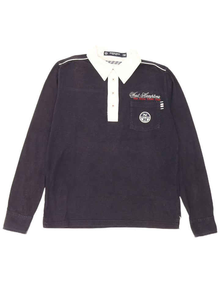 North Sails Mens Graphic Rugby Polo Shirt Medium Navy Blue Colourblock