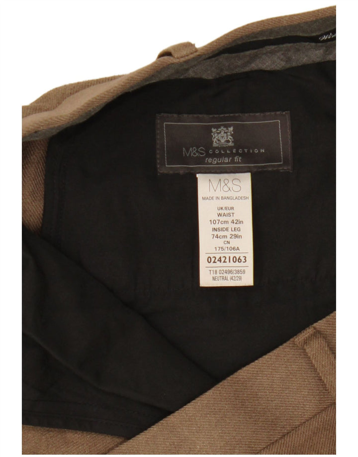 Marks & Spencer Mens Regular Fit Chino Trousers W42 L29 Brown Polyester