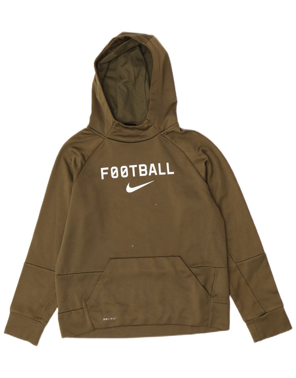 Nike Boys Dri Fit Graphic Hoodie Jumper 12-13 Years Large Khaki Polyester