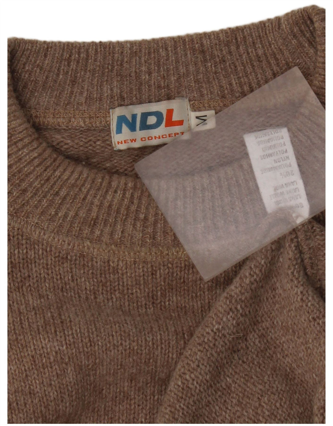 Vintage Mens Crew Neck Jumper Sweater Medium Beige Wool