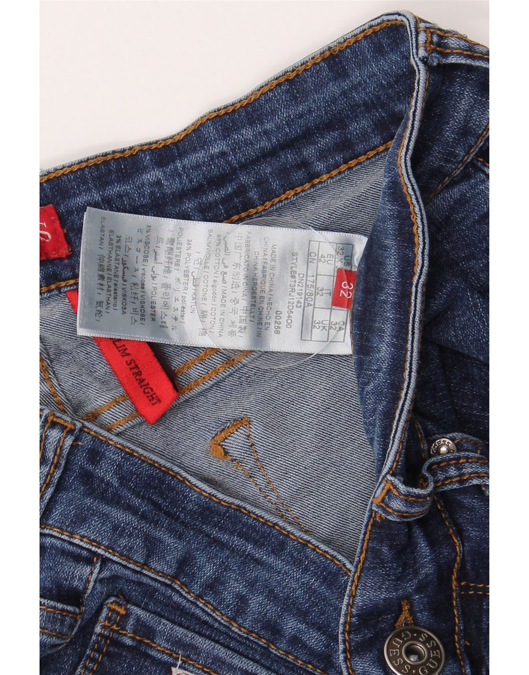 Guess Womens Straight Slim Jeans W30 L28 Blue Cotton