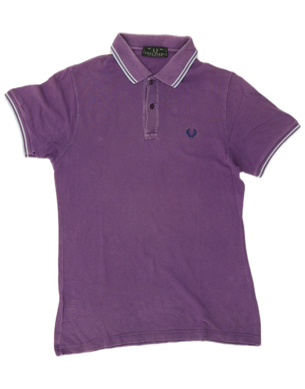 FRED PERRY Mens Polo Shirt Medium Purple Striped Cotton