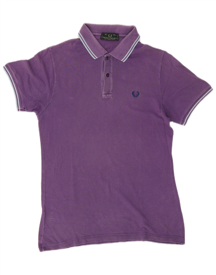 FRED PERRY Mens Polo Shirt Medium Purple Striped Cotton