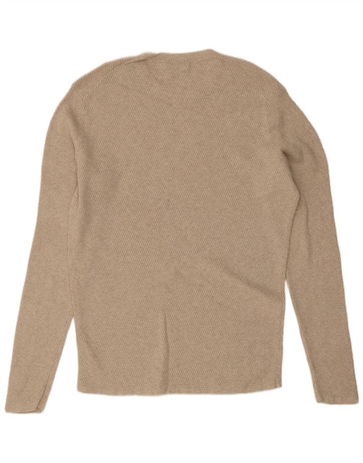 Massimo Dutti Mens Crew Neck Jumper Sweater Medium Beige Cotton