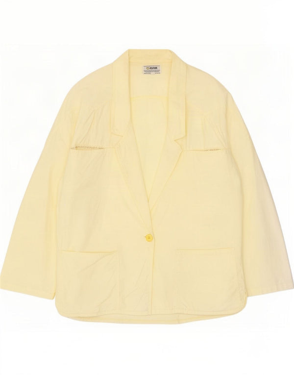 POP 84 Womens 1 Button Oversized Blazer Jacket UK 10 Small Yellow Cotton