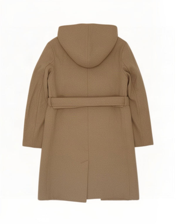 Zara Womens Hooded Overcoat UK 10 Small Beige Polyester