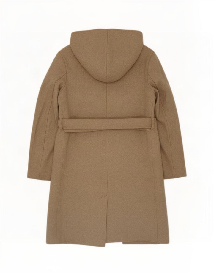 Zara Womens Hooded Overcoat UK 10 Small Beige Polyester