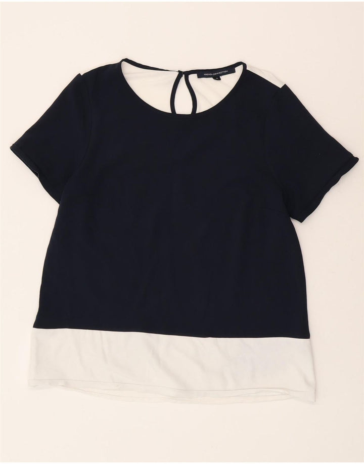 French Connection Womens T-Shirt Top UK 14 Medium Navy Blue Colourblock