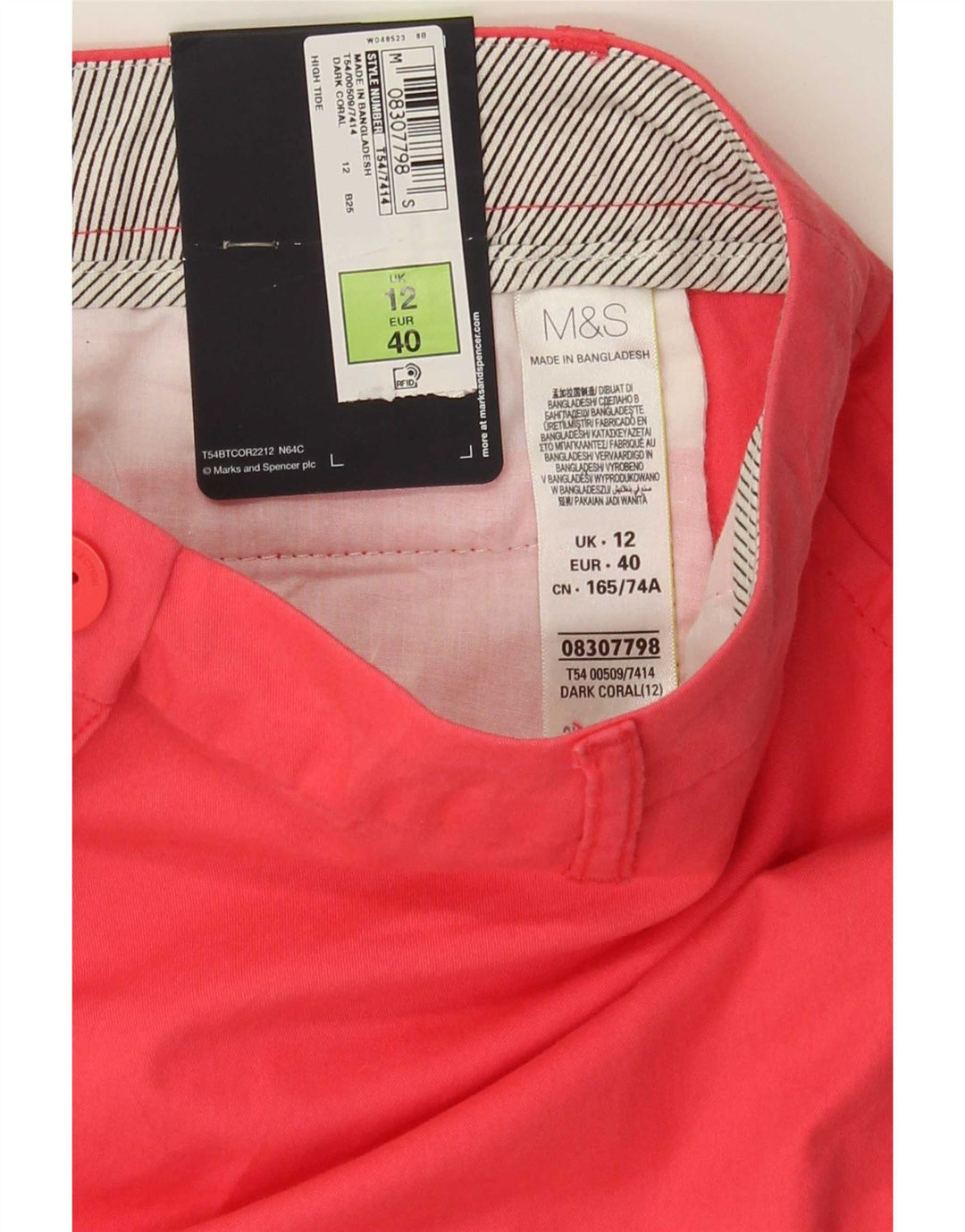 Marks & Spencer Womens Chino Shorts UK 12 Medium W32 Pink Cotton
