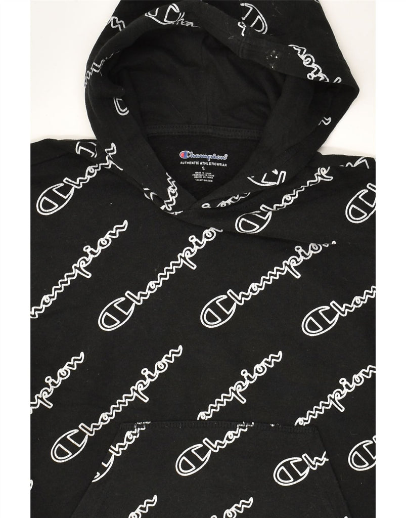 CHAMPION Boys Graphic Hoodie Jumper 9-10 Years Small Black Geometric | Vintage Champion | Thrift | Second-Hand Champion | Used Clothing | Messina Hembry 