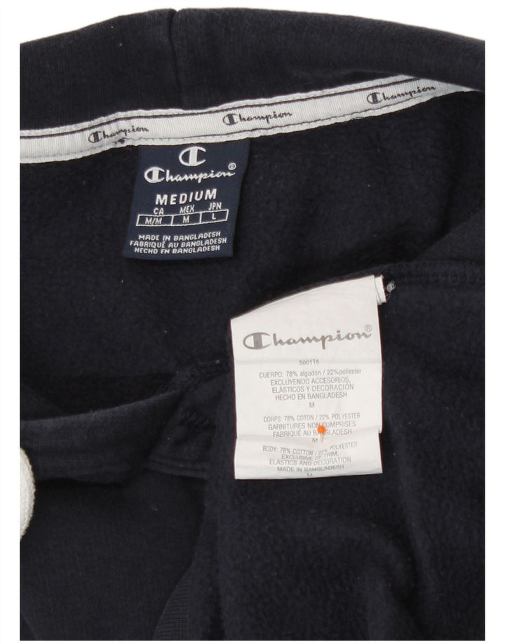 Champion Mens Graphic Hoodie Jumper Medium Navy Blue Cotton