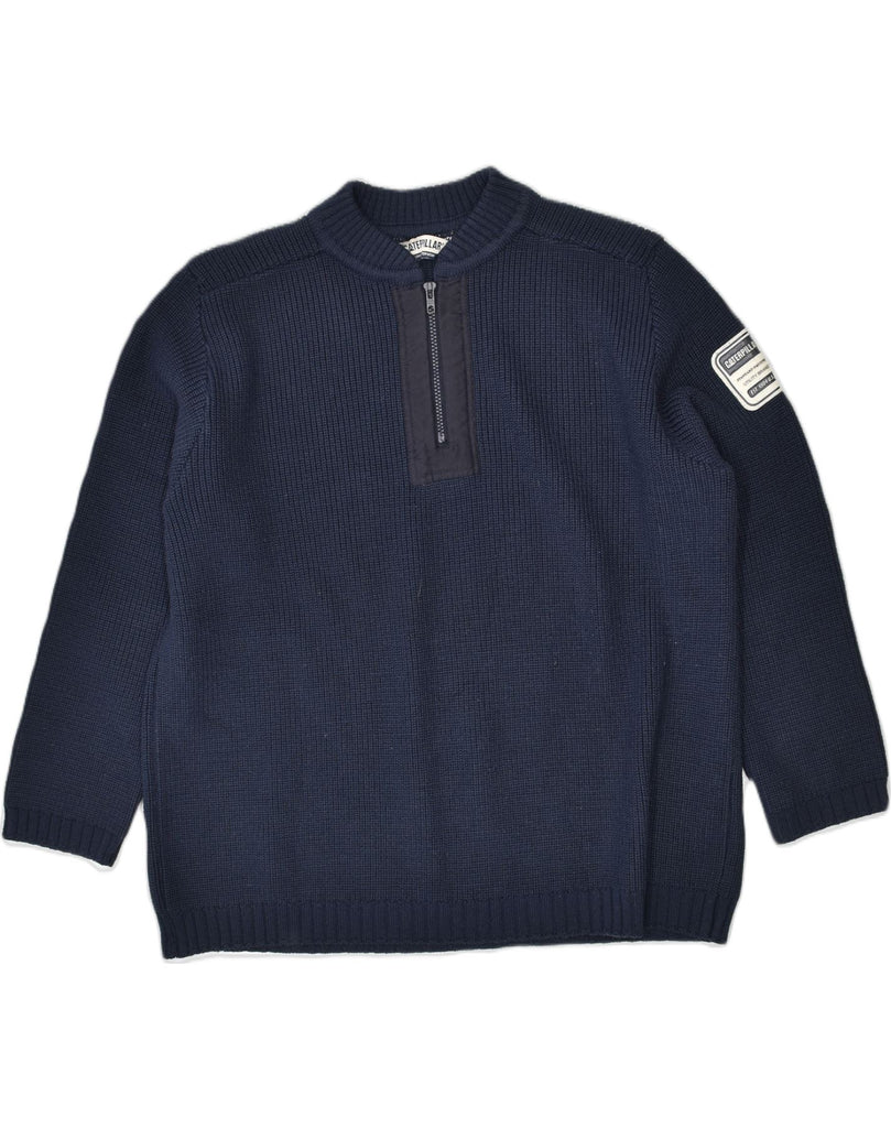 CATERPILLAR Mens Zip Neck Jumper Sweater Medium Navy Blue Acrylic | Vintage | Thrift | Second-Hand | Used Clothing | Messina Hembry 