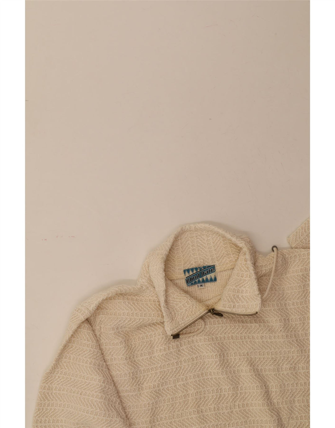 VINTAGE Womens Zip Neck Jumper Sweater UK 14 Medium Off White Striped Vintage Vintage and Second-Hand Vintage from Messina Hembry 