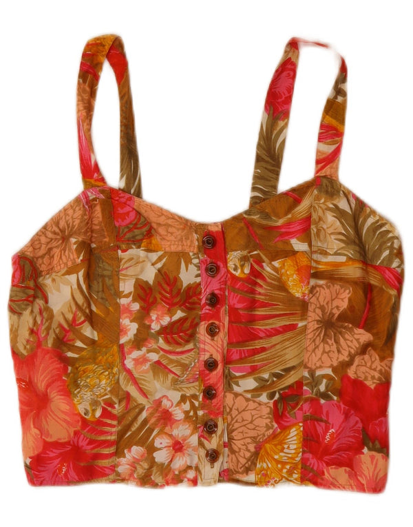 Vintage Womens Crop Corset Top UK 10 Small Red Floral Viscose