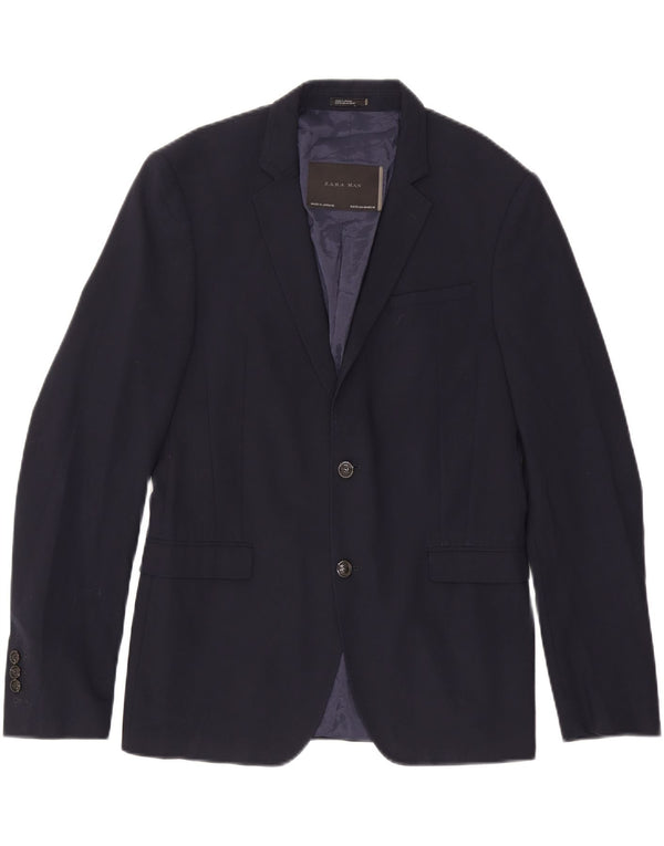 Zara Mens 2 Button Blazer Jacket EU 50 Medium Navy Blue Polyester