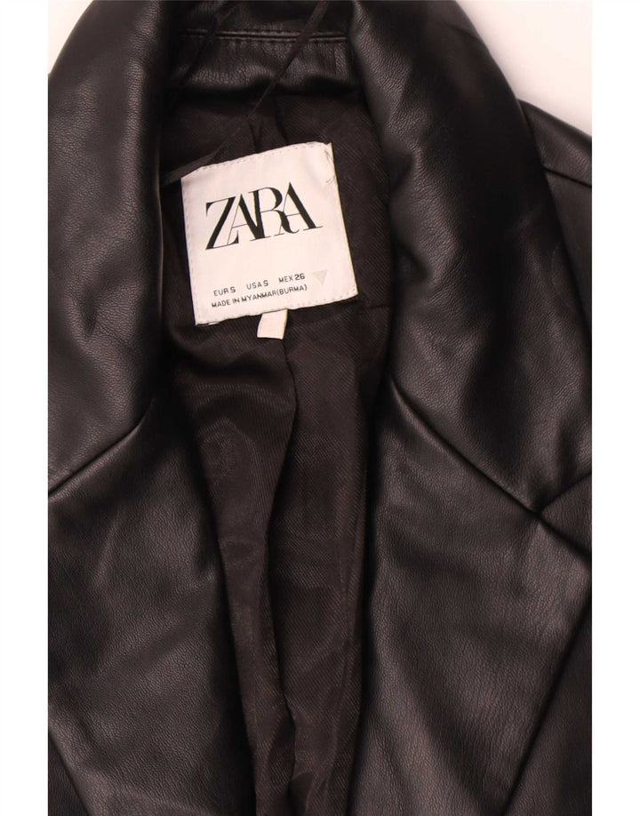 Zara Womens 1 Button Faux Leather Blazer Jacket UK 10 Small Black