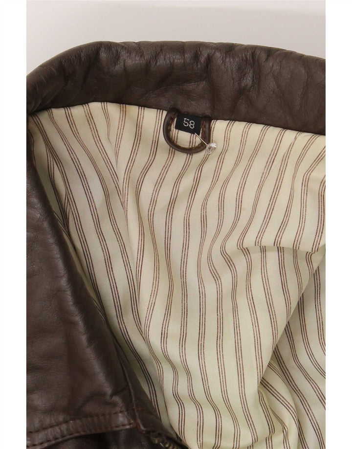 Vintage Mens Bomber Leather Jacket IT 58 4XL Brown