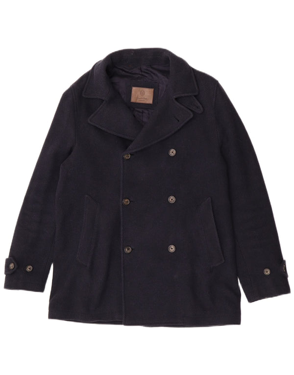 Massimo Dutti Mens Pea Coat UK 38 Medium Navy Blue Wool