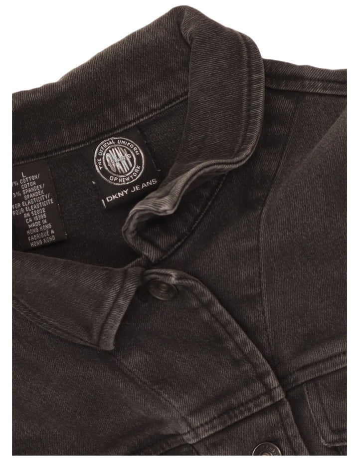Dkny Womens Crop Denim Jacket UK 14 Large Grey Cotton
