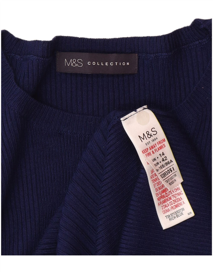 Marks & Spencer Womens Longline Boat Neck Jumper Sweater UK 14 Medium Navy