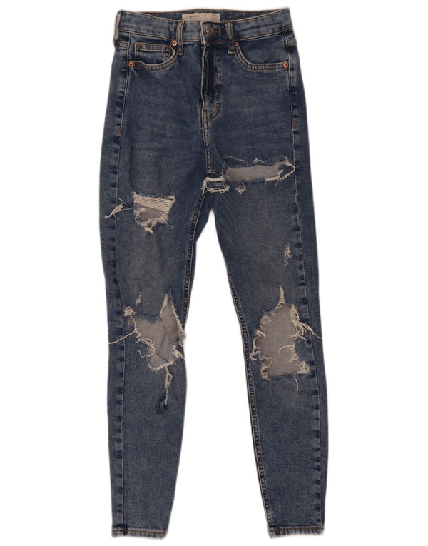 Topshop Womens Jamie Distressed Skinny Jeans W26 L26 Blue Cotton