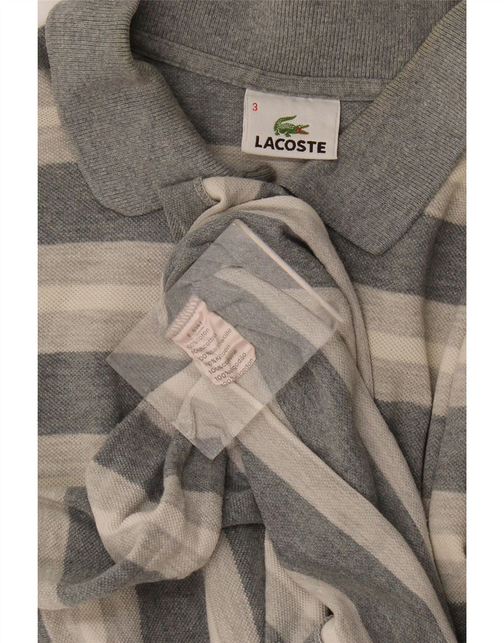 Lacoste Mens Polo Shirt Size 3 Small Grey Striped Cotton