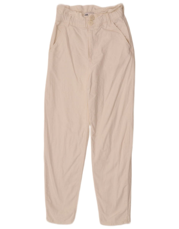 Zara Womens High Waist Tapered Jeans XS W24 L28 Off White Cotton