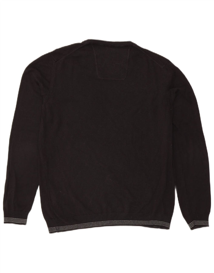 Hugo Boss Mens V-Neck Jumper Sweater Large Black Acrylic