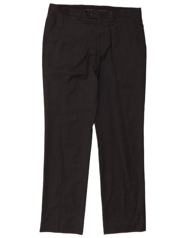 Zara Mens Straight Suit Trousers EU 46 XL W36 L32 Black Pinstripe Wool