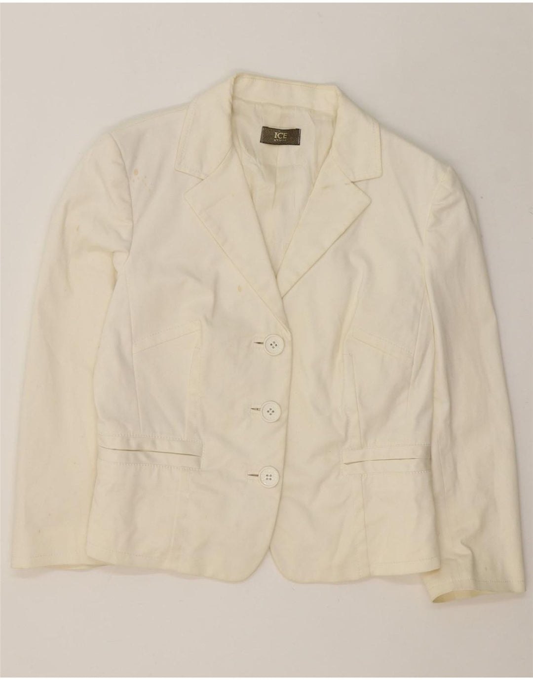 ICEBERG Womens 3 Button Blazer Jacket UK 18 XL White Cotton Vintage Iceberg and Second-Hand Iceberg from Messina Hembry 