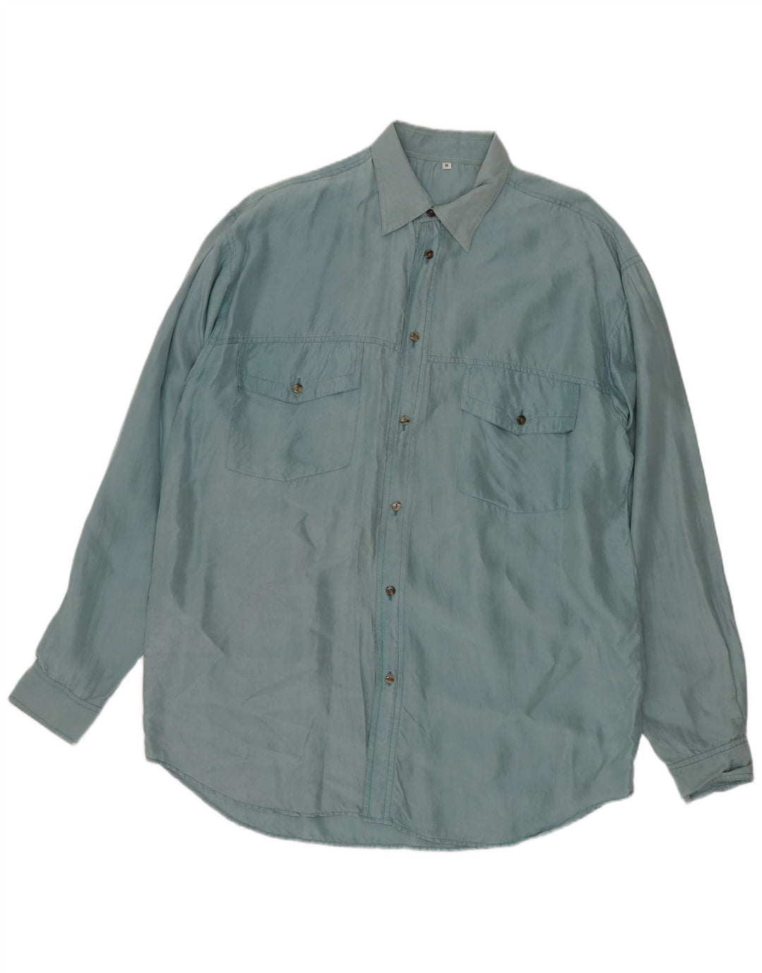 Vintage Mens Shirt Medium Blue Silk